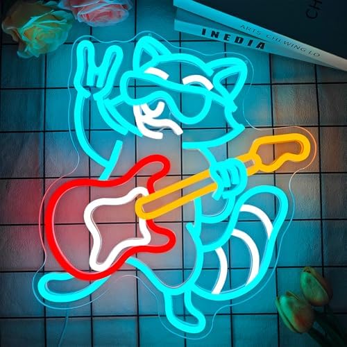 Raccoon Playing Guitar Neon Sign Dimmable Rock & Roll Raccoon Neon Lights Live Music Led Sign USB Guitar Led Light Raccoons Neon Wall Decor for Bedroom Bar - Image 4