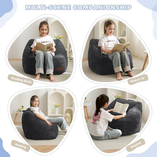 MAXYOYO Kids Bean Bag Chair, Bean Bag Couch with Handle, Comfy Toddler Chair for Boys and Girls, Accent Sofa Chair with Pocket for Gaming Reading Relaxing, Dark Grey | Comfy Toddler Chair for Boys and Girls, Accent Sofa Chair with Pocket for Gaming Rea... - Image 4