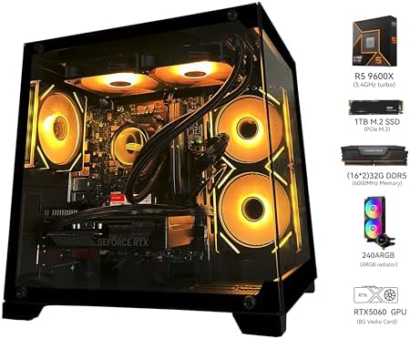 SKYESEV Gaming PC Desktop, AMD Ryzen 5 9600X, RTX5060 8GB Graphics - Image 3
