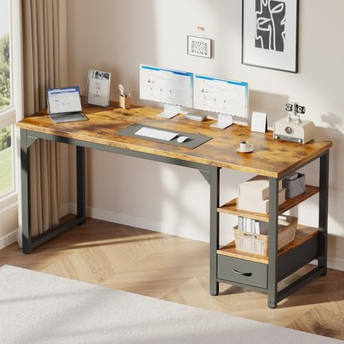 Mericonia 54" Reversible Computer Desk with Drawer, 1" Thick Office Desk by MERICONIA