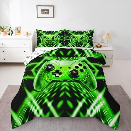 Feelyou Kids Gamer Bedding Set Toddler Size Geometric Game Controller Comforter Set for Boys Girls Teens Game Room Decor Green Black Gaming Duvet Quilt - Image 4