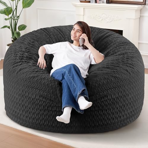 HABUTWAY 6FT Bean Bag Chair,Giant Bean Bag Chairs for Adults,Big Bean Bags with Memory Foam Filled, Large Beanbag Chairs with Chevron Plush Cover-Black by HABUTWAYMakeYourLifeComfortable
