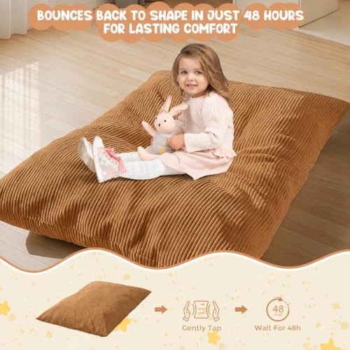 3 in 1 Kids Bean Bag Chair Bed – Foldable Bean Bag to Lounger & Floor Mattress, High-Density Foam Filling Bean Bag, Child Floor Sofa for Reading, Sleeping, Gaming & Relaxation,Brown - Image 4