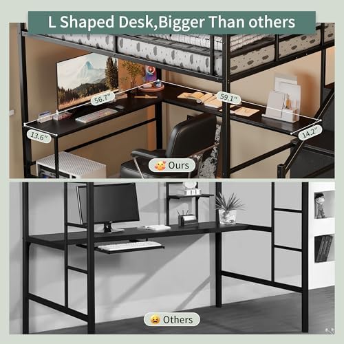 Metal Full Size Loft Bed with L-Shaped Gaming Desk & Storage Staircase - Image 5
