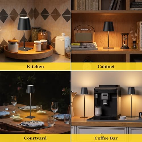 Kakanuo Cordless Rechargeable Table Lamp Black 5000mAh Battery Operated Lamps, 3 Colors Stepless Dimming Touch Lamp for Dining, Living Room, Outdoor Patio, Kitchen Counter, 4 Pack - Image 6