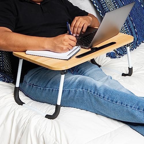 Mind Reader Lap Desk Laptop Stand with Folding Legs, Portable Bed Tray Table for Laptop, Breakfast, Reading, Crafts, MDF, Beige - Image 2