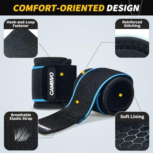 CAMBIVO 2 Pack Wrist Brace for Carpal Tunnel with wraps, Black-Blue | Wrist Support, Adjustable Wrist Wraps for Weightlifting, Tendonitis, Pain Relief, Sleeping, Night, Gym, Neoprene, Both Hands - Image 4
