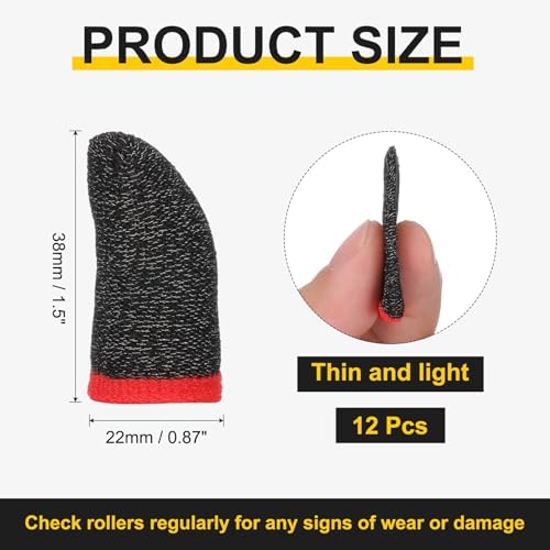 PATIKIL Controller Finger Thumb Sleeve, 12 Pack Mobile Gaming Finger Sleeve Fiber Tip Gloves Anti-Sweat Breathable for Phone Game Touchscreen Devices, Black/Red - Image 2