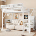 KEIKI Twin Size Metal Loft Bed Frame with Convertible Staircase, Built-in Storage Shelves & Wardrobe, Loft Bed with Solid Slats & Guardrail, No Box Spring Required, Easy Assembly, for Bedroom, White by KEIKI