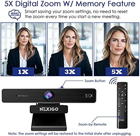 Zoom Certified, NexiGo N950P (Gen 2) 4K Zoomable Webcam, RF Remote, Sony_Starvis Sensor, 5X Digital Zoom, Pro Web Camera with Dual Stereo Mics - Image 6