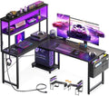 AODK L Shaped Desk Gaming Desk with LED Light & Power Outlet by AODK