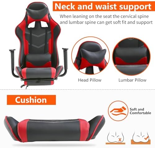 Gaming Chair, High Back PU Leather Gaming Chairs Computer Chair with Headrest & Lumbar Support, Height Adjustable Wide Seat Gaming Chairs for Adults, Game Chair with Footrest & Armrest - Image 3