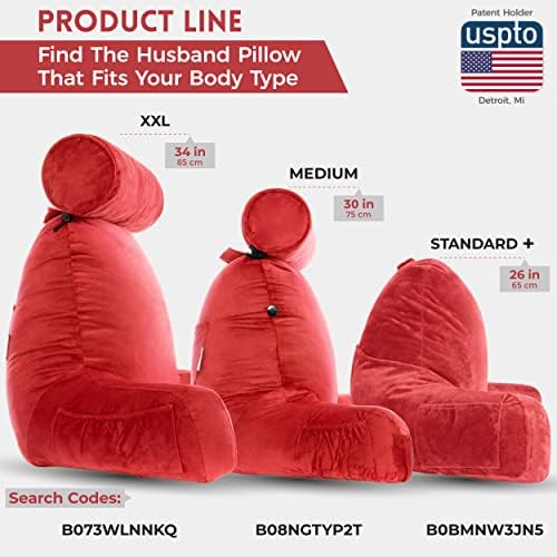 Husband Pillow Medium Reading Pillow with Arms - 23" Backrest for Sitting Up in Bed - Firm Support Bed Rest Pillow for Adults, Neck Roll, Removable Cover - TV, Reading, Lounging - Red - Image 3
