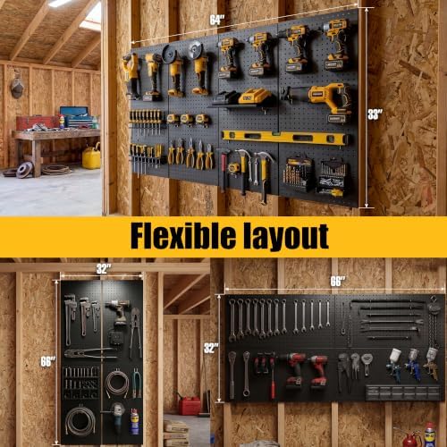 4 Pcs Metal Pegboard Panels 16x33in, Black Peg board Wall Organizer - Image 5