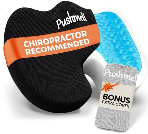 Premium Memory Foam Gel Seat Cushion for Tailbone, Coccyx, Back & Sciatica Pain Relief – Fits 17.5” x 14” Seats, Ergonomic Office & Desk Chair Cushions for Home, Car – Includes Bonus Extra Cover by Home