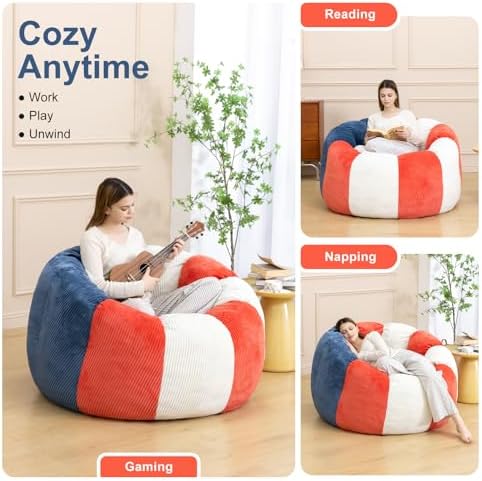 Giant Bean Bag Chair for Adults, Shredded Foam Floor Lounge Chair with Arms | Colorful corduroy, roomy comfort for living rooms, bedrooms, reading nooks, gaming rooms, movie nights, and time with pets - Image 4
