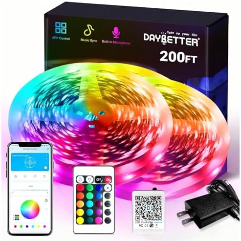DAYBETTER Smart RGB Led Strip Lights, 200ft Led Lights for Bedroom with App Control, Multicolor Changing Led Light Strips Apply for Home Decor, Living Room, Kitchen, Home Party Decoration by DAYBETTER