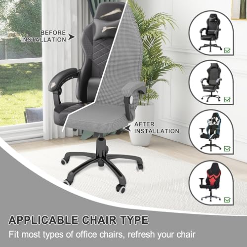 Gaming Chair Cover Game Chair Cover for Reclining Rotating Chair,Light Gray | Waterproof, Cat Scratch Proof, Stretch with Amrest, Breathable, Anti-Scratch, Pet-Resistant,For Tall High Back Chairs - Image 3