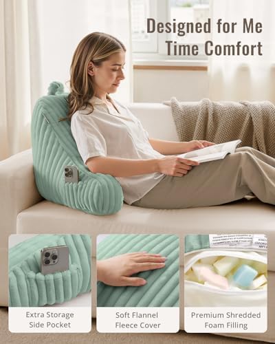 Blissful Diary Reading Pillow for Sitting in Bed, Flannel Back Pillow Bed Sitting Up for Adult & Children, Backrest Cushion for Sit Up in Couch or Floor, Dorm Essentials, Mint Green - Image 3