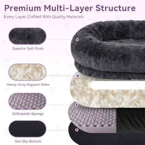 Dark Grey Human Dog Bed - 71''x45''x12'' Size Fits You and Pets - Image 6