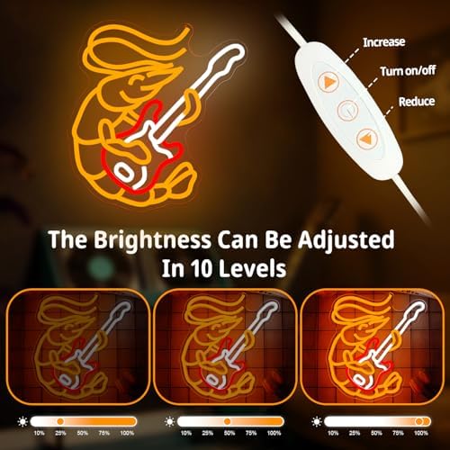 Shrimp Playing Guitar Neon Sign Dimmable Lobster Neon Lights Live Music Light Up Sign Guitar Shrimp Neon Wall Art for Seafood Restaurants Pub Music Room Decor - Image 3