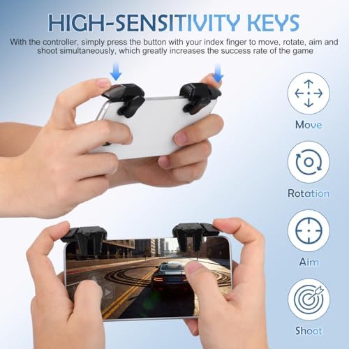 Gadpiparty Mobile Gaming Triggers 1 Pair Mobile Phone Game Controllers with 3 Pairs Finger Sleeves High-Sensitivity Clip-on Buttons for Most Smartphones Stable Anti-Slip Grip - Image 6
