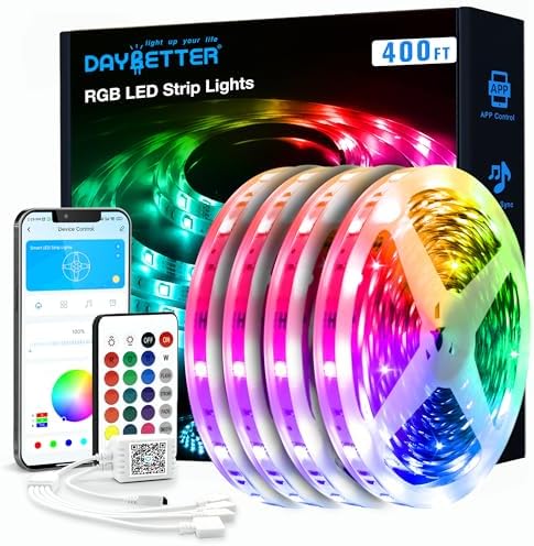 DAYBETTER LED Strip Lights 400 ft, Smart Light with App Remote Control, RGB LED Lights for Bedroom, Music Sync Color Changing for Room Home Decor Party Festival Halloween, Christmas (4 Rolls) by DAYBETTER