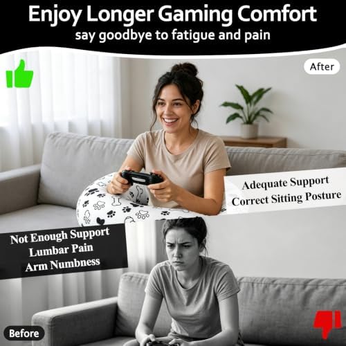 Ergonomic U-Shaped Gaming & Lap Pillow for Crocheting - Cute Dog Paws Crochet Pillow with Elbow & Arm Support, Lap Desk Pillows for Reading, Playing or Crocheting, Suitable for Adults - White - Image 6