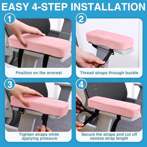 Smiry Memory Foam Office Chair Armrest Pads, Non-Slip Armrest Cushion | Ergonomic Arm Rest Pads with Adjustable Buckles and Straps, Elbow Relief for Desk, Gaming & Wheelchair, Blush Pink, Set of 2 - Image 6