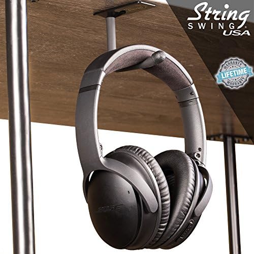 String Swing Headphone Hanger Hook Headset Holder Accessory Hook for Under Desk Or Table (Screw Or Adhesive Strip Mount, Single Unit) - Image 2