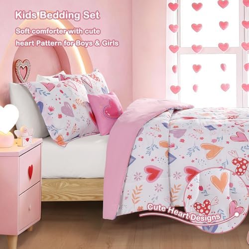 Twin Comforter Set for Girls - 3 Pieces Pink Hearts Twin Bedding Sets - Image 3