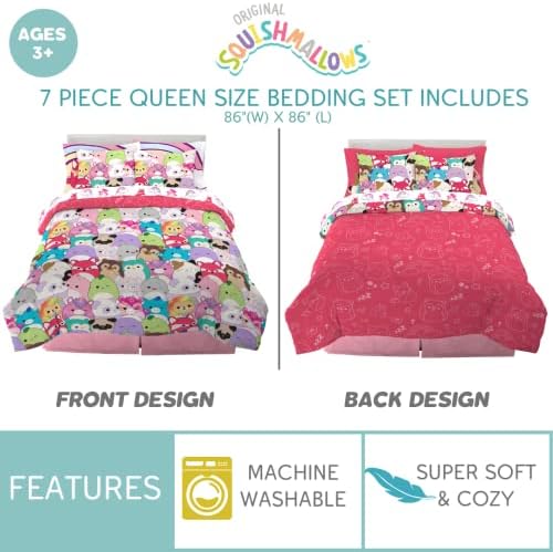 Franco Squishmallows Bedding Super Soft Comforter and Sheet Set with Sham, 7 Piece Queen Size - Image 2