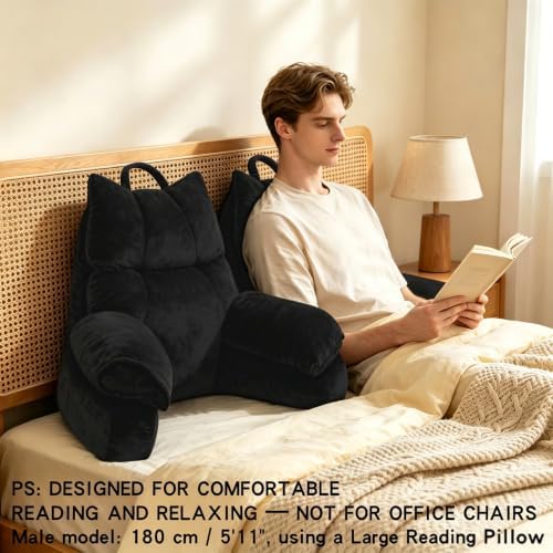 Reading Pillow for Bed with Arms, Back Support, Memory Foam（Dark Black） - Image 4