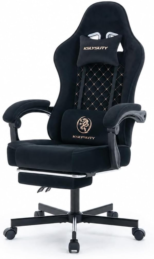 Office Desk Computer Gaming Chair for Adults, Ergonomic High Back Gamer Chair with Massage and Pocket Spring Cushion, Swivel Comfy Video Game Chairs with Footrest and Lumbar Support (Black Fabric) by Wismestr