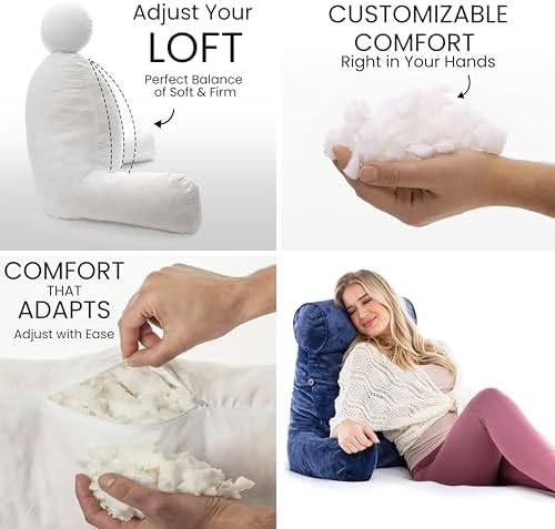 Husband Pillow Medium Reading Pillow with Arms - 23" Backrest for Sitting Up in Bed - Firm Support Bed Rest Pillow for Adults, Neck Roll, Removable Cover - TV, Reading, Lounging - Dark Blue - Image 2