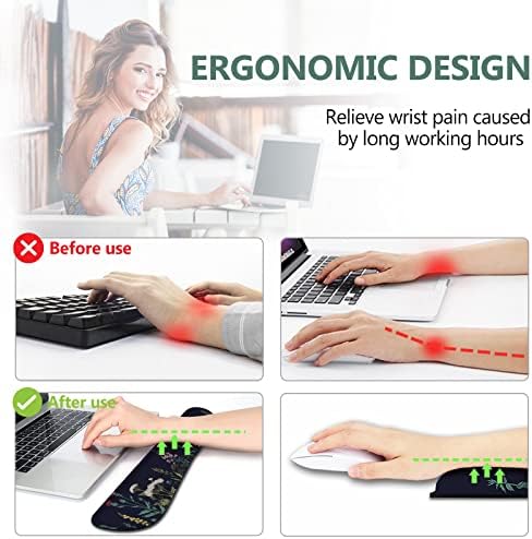 AIMSA Keyboard Wrist Rest Support + Mouse Pad + Mouse Wrist Rest + Coaster, Ergonomic Memory Foam Anti-Slip Rubber Base 4 PCS Set Easy Typing Pain Relief, Flowers Plants - Image 4