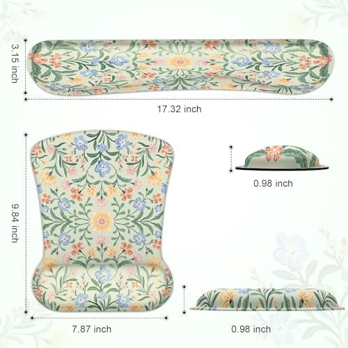 iCasso Ergonomic Mouse Pad, Keyboard Wrist Rest, Memory Foam Mousepad with Wrist Support, Easy Typing and Relieve Wrist Pain Keyboard Pad for Computer(Green Floral) - Image 3