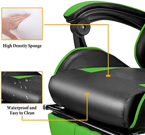 Soontrans Gaming Chair Green,Racing Gaming Chair with Footrest,Ergonomic Computer Gamer Chair,Game Chair with Adjustable Headrest and Lumbar Support - Image 5