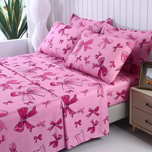 SDIII Pink Bow Girl Twin Sheets Set, Super Soft Microfiber Kids Twin Sheets - Image 3