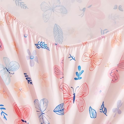 WINLIFE Kids Girls Twin Sheet Set Pink Floral Butterfly Printed 3 Pieces - Image 7