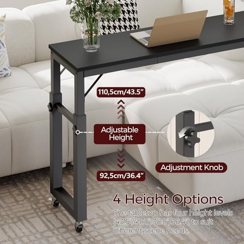 MAHANCRIS Overbed Table with Wheels, Mobile Bed Desk for Queen Size, 36"-43.5" Adjustable Height Rolling Table, Recliner Desk, Mobile Cross Bed for Bedroom, Living Room, Office, Black MTBK18001 - Image 6