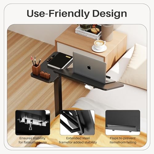 Simple Deluxe Standing Rolling Desk with Hidden Casters, Height Adjustable Pneumatic Mobile Laptop Desk, Tilting Bedside Table for Laptop, Overbed Bedside Table Hospital Home Use, Black - Image 5