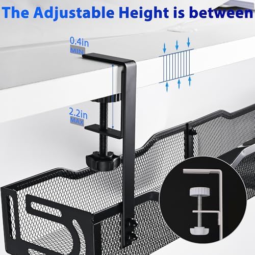 Under Desk Cable Management Tray 25.3 Inch, Clamp-On Cable Organizer Box for Standing Desks, No Drill Cord Management Under Desk, Large Desk Wire Organizer for Office & Home, Black - Image 2