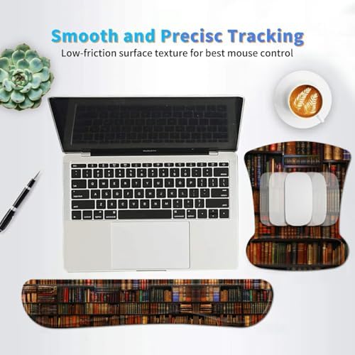 Ergonomic Mouse Pad with Wrist Support Gel Mousepads and Upgrade Keyboard Wrist Rest Pad Set, Coasters Non-Slip PU Base Mouse Mat for Office Gaming Computer Laptop Home, Library Books - Image 6