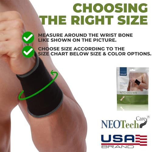 NeoTech Care Wrist Band Support Sleeve - Elastic & Breathable Knitted Fabric Compression Brace - for Tennis, Gym, Sport, Tendonitis (Black Color, Size XL, 1 Unit) - Image 2