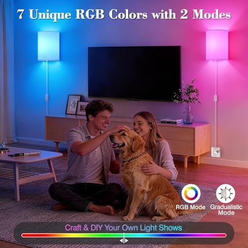 Plug in Wall Sconces Set of Two: Wall Lights with 7 RGB Colors - 3 Color Temperature Wall Mount Lamps with Remote - Fabric Linen Wall Sconc for Bedroom Living Room & Hallway- Indoor Corded Wall Sconce - Image 4