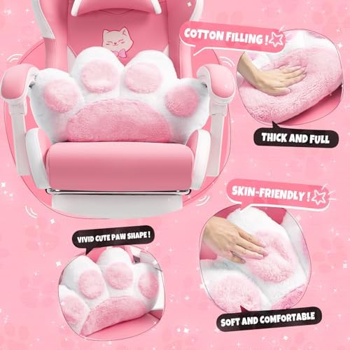 Cute Ergonomic Gaming Chair with Footrest, Girls Pink Gaming Chair with Cat Ears & Paw Lumbar Pillow for Adults Women Teens, 310 Lbs Capacity (Cute Pink) - Image 6