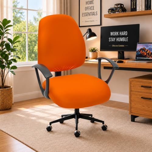 DIVA EN CAMINO DEC Stretchable Desk Office Chair Seat Covers - Universal Stretch Computer Chair Slipcover - Washable Rotating Backrest Coverings & Cushion Protectors for Dogs, Cats, Pets, Orange by DivaenCamino