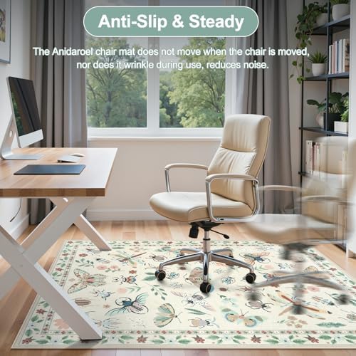 Anidaroel 48"x60" Office Chair Mat for Hardwood Floor/Tile Floor, Anti-Slip Floor Mat for Office Chairs, Low Pile Desk Rug for Offices, Beige Insect Print Office Chair Rug - Image 6
