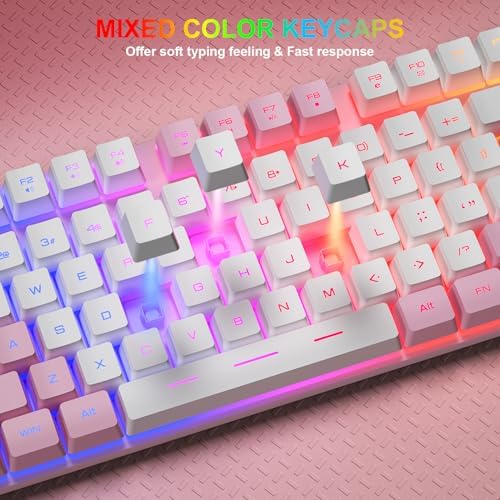 BlueFinger RGB Gaming Keyboard and Backlit Mouse Combo, USB Wired, LED Gaming Set for Laptop PC Computer Game and Work (Pink & White) - Image 4